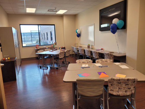 The multi-purpose room is used for leisure activities and recreational therapy. It also has a window that views the outdoor play space. Photo by Nalani Nuylan.