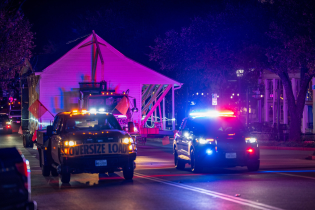 The Palm House is transported throughout Round Rock at night, escorted by the Round Rock Police Department. Photos courtesy of the City of Round Rock.  