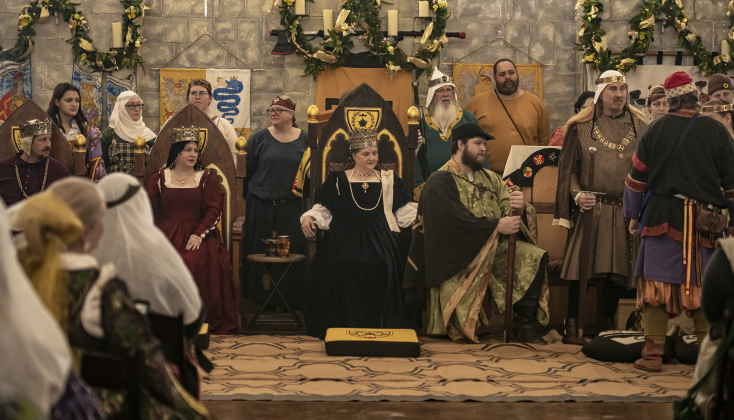 A group dressed in pre-17th Century costumes comes together at the San Gabriel Community Center on Saturday, February 3, 2024.