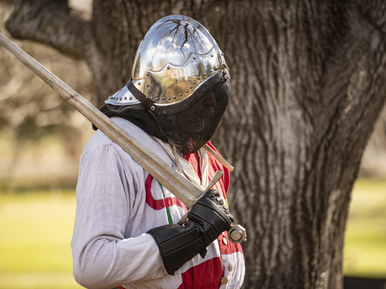 Etienne, whose real name is Theron Bretz, prepares to take part in a fencing match.