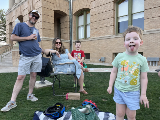 CJ and Courtney Johnson enjoy the warm weather Wednesday afternoon, March 13, on the Williamson County Courthouse with Everett (red shirt) and Grant. Spring Break in Georgetown ISD was this week, March 11-15, and many took to the outdoors and downtown Georgetown to celebrate..