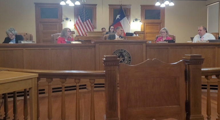 The Williamson County Commissioners Court deliberates about bond allocations during the March 19 meeting at the county courthouse.  Photo by Nalani Nuylan.
