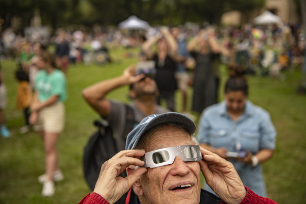 Roger Booker traveled from Maryland for the eclipse on Monday, April 8,2024, during a total eclipse event held at the Southwestern University campus.  A crowd of about 200 people show up to watch the transformation to a total solar eclipse a little after 1:30 p.m.  Expected rain held off until a little after 4:30 p.m.