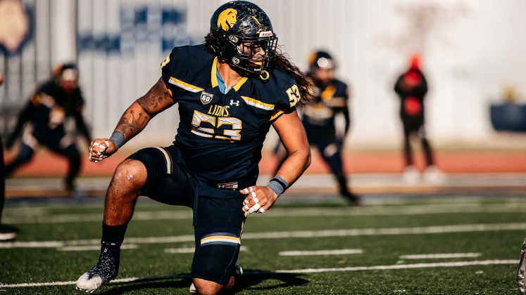 Former East View High School graduate Levi Drake Rodriguez is projected to be a sixth or seventh round pick in this week’s NFL Draft. In college, Rodriguez played on the defensive line at Texas A&M University-Commerce and Southwestern Assemblies of God University.   Photo courtesy of Texas A&M Commerce Athletics.