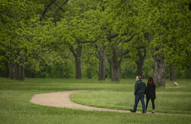 tephen and Cheryl Ross enjoy a walk under a canopy of pecan trees at Berry Springs Park & Preserve with  a cooler and cloudy day  on Saturday, April 20.   Friday, April 26th is National Arbor Day. 