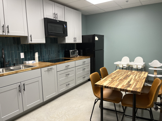 The new kitchen is set up for adaptive kitchen training, which could be part of someone’s occupational therapy.