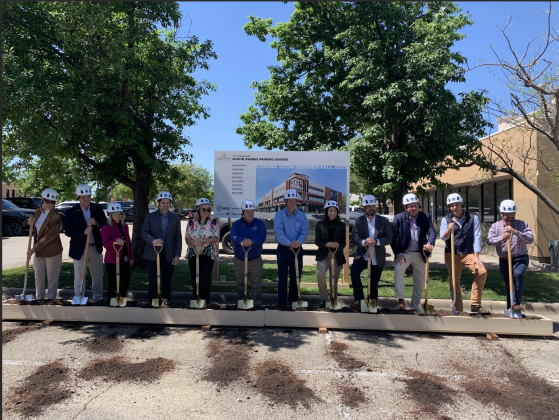 Georgetown City Council and representatives from architect and engineering firm WGI and construction firm Swinerton break ground on the new parking garage. (Photo by Kaitlyn Wilkes)