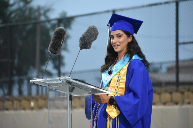 Valedictorian Emily Morales addresses the graduates.