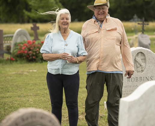 Ellen Brumder and her husband Nick, co-founders of Our Lady of the Rosary Cemetery & Prayer Gardens, were on hand Saturday, April 27, 2024 to celebrate Art in the Gardens, the 20th anniversary of Our Lady.  The couple live in New Zealand, but return to the area occasionally.    Photo by Andy Sharp. 