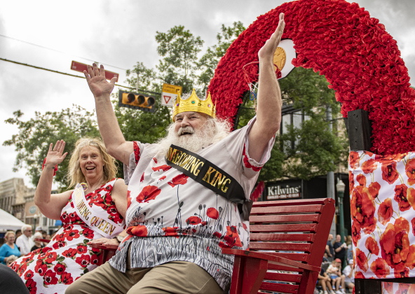 Georgetown Beard Club member Phil Gringas was joined by his wife Joan on the group's parade float at the 25th Annual Red Poppy Festival on Saturday, April 27.