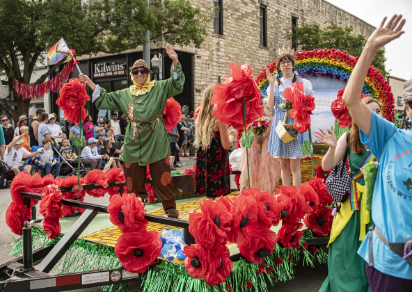 Members of Georgetown Pflag had a festive float for  the parade along Austin Avenue during the 25th Annual Red Poppy Festival on Saturday, April 27, 2024.