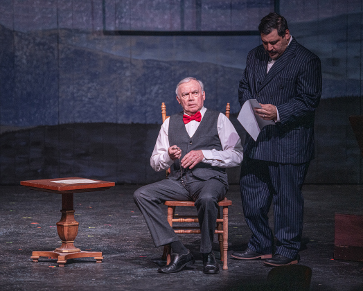 Curt Olson, left, as Mayor Josiah Dobbs, and Brian C. Sanchez, right, as Stanford,  are pictured in a Thursday, May 30, 2024 photo from the dress rehearsal of the Georgetown Palace production of "Bright Star," playing through June 30th on the Springer Stage.     Photo by Andy Sharp.