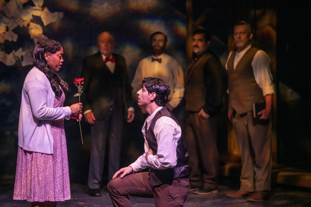 Will Mallick, as Jimmy Ray Dobbs, and Carolyn O'Brien, playing Alice Murphy, are pictured in a Thursday, May 30, 2024 photo from the dress rehearsal of the Georgetown Palace production of "Bright Star," playing through June 30th on the Springer Stage.     Photo by Andy Sharp.