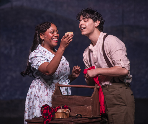 Will Mallick, as Jimmy Ray Dobbs, and Carolyn O'Brien, playing Alice Murphy, are pictured in a Thursday, May 30, 2024 photo from the dress rehearsal of the Georgetown Palace production of "Bright Star," playing through June 30th on the Springer Stage.     Photo by Andy Sharp.