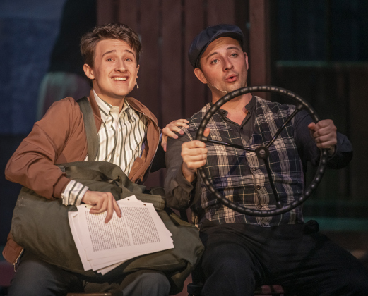 Sullivan Brown, left, as Billy Cane, and ensemble member Dana McLaughlin  are pictured in a Thursday, May 30, 2024 photo from the dress rehearsal of the Georgetown Palace production of "Bright Star," playing through June 30th on the Springer Stage.     Photo by Andy Sharp.