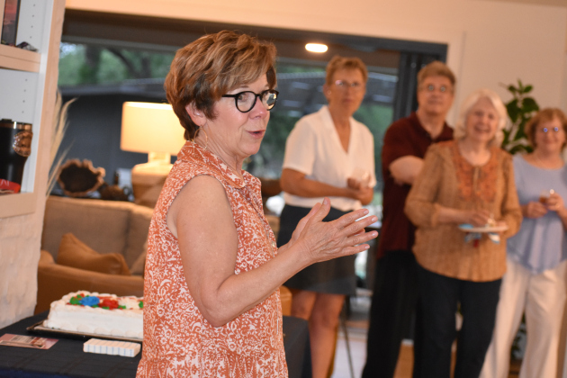 GISD trustee Jen Mauldin thanks supporters for her election night victory.  Photo by Katherine Anthony