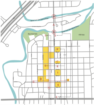 The letters and numbers for the items below correspond to the letters and numbers on the map.