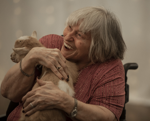 Bo, a Nigerian dwarf goat almost 4 weeks old, enjoyed cuddling with Shirley Volcik at the S.P.J.S.T. Skilled Nursing and Rehabilitation Center  on Thursday, June 6, 2024.
