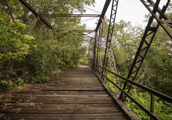 Trees and brush gather around  the long-retired truss bridge along County Road 366 in the Rowe Valley area on Tuesday, June 11, 2024.