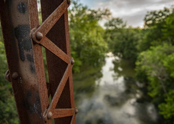 The San Gabriel River flows beneath the long-retired truss bridge along County Road 366 in the Rowe Valley area. Photos by Andy Sharp