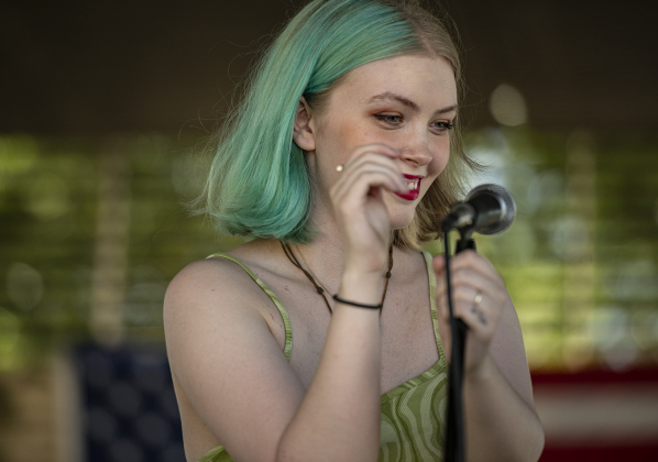 Singer Jasmine Morris, with the group Aviator, performs during the 4th of July celebration  in San Gabriel Park on Thursday, July 4, 2024.  The Georgetown Sertoma Club sponsors the 4th of July Freedom Festival each year in San Gabriel Park.  Photo by Andy Sharp.