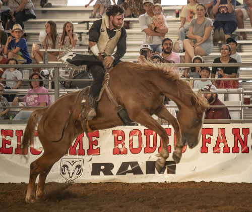 West Mitchell of Pine Mountain, Georgia competes in Bareback Riding.