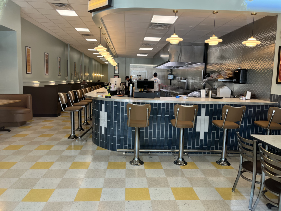 Counter seating at Gold Burger Diner.