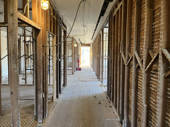 Mood-Bridwell Hall's interior is under construction.