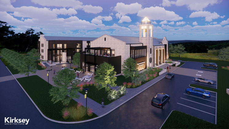 A rendering shows the new SU Welcome Center.