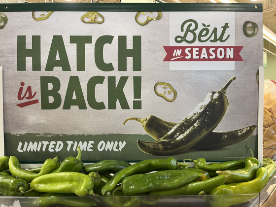 Hatch chile peppers are on display.