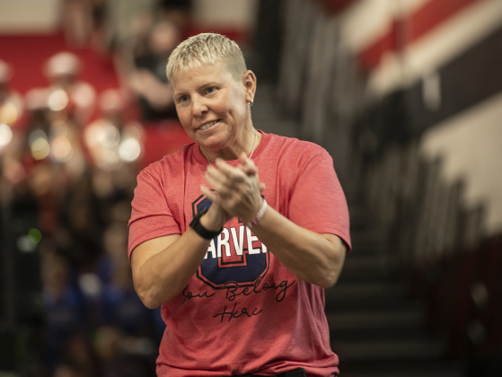 Carver Elementary School physical education teacher Amber Sladecek, the Elementary School Teacher of the Year, was honored during the convocation for Georgetown Independent School District staff on Tuesday, August 6.