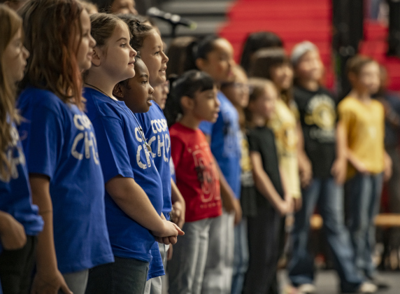 Choirs from eight district schools came together onstage  during the convocation for Georgetown Independent School District staff on Tuesday, August 6, 2024.   Georgetown public schools open on August 15.