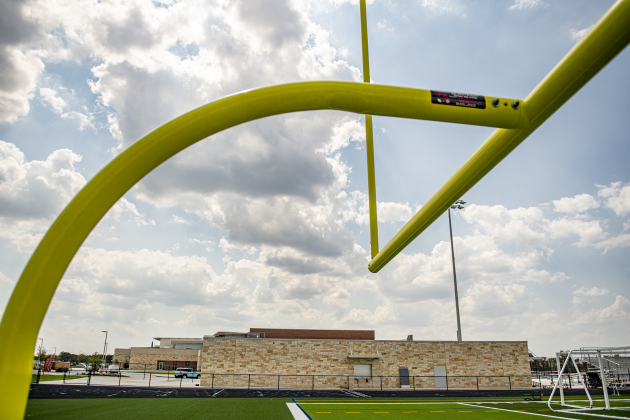 An athletic field and track at the new Benold Middle School are pictured on Monday, August 5, 2024. The school, along with San Gabriel Elementary School,  are two schools that open their doors to students on August 15.  Photo by Andy Sharp