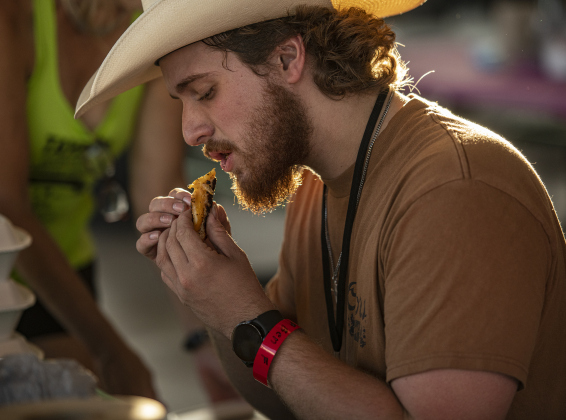 Benjamin Farris was a judge for the grilled cheese sandwich  category during  the 45th Taylor International BBQ Cook-Off on Friday, August 16, 2024.  Held at Murphy Park, the event, attracting entrants from all over Texas, continued through Saturday.    Photo by Andy Sharp.