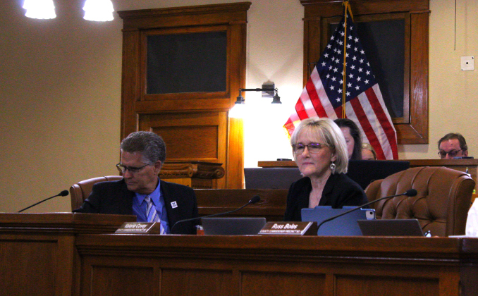 County Commissioner Valerie Covey of Precinct 3 presents the current state and expansion ideas for the County Jail and Justice Center during the August 20 commissioners court meeting. Photo by Nalani Nuylan. 