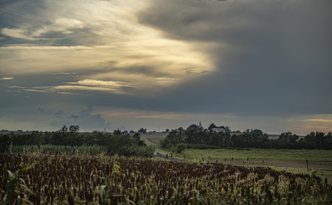 Prince of Peace Lutheran Church, along County Road 417 in Wuthrich Hill, is seen from County Road 419 a little before 7p.m.  on Monday, August 26, 2024. Areas of Williamson County welcomed rain and cooler temperatures beginning Monday afternoon.    Photo by Andy Sharp.