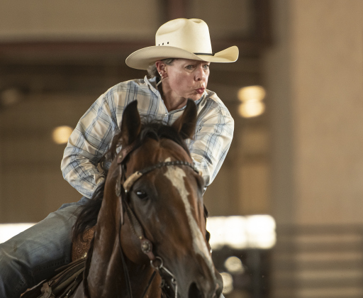 Brandy Hunter of Santo, Texas competes in  Barrel Racing  at the Texas Senior Pro Rodeo Association's  rodeo held at the Williamson County Expo Center on Saturday, August 24, 2024.