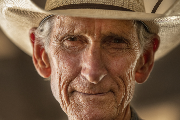 77-year-old Harry Fulton of Gatesville, Texas, who has competed in many rodeo events for years,  was here this year to support his wife Lois, who was competing in Ladies Breakaway Roping.