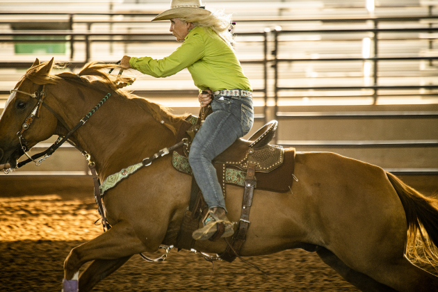 Billie Bright of Baird, Texas competes Barrel Racing  at the Texas Senior Pro Rodeo Association's  rodeo held at the Williamson County Expo Center on Saturday, August 24, 2024.