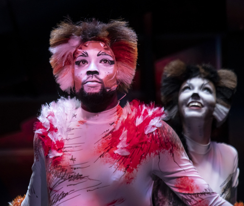 Danny Moore, as Macavity, is pictured in a Thursday, August 1, 2024  scene from the dress rehearsal of "Cats," playing on the Palace Springer Stage through September 8.