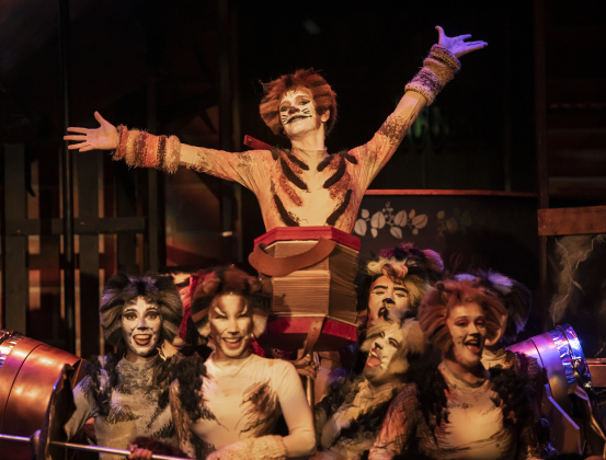 Thomas Martin (top), playing Skimbles, is pictured in a Thursday, August 1, 2024  scene from the dress rehearsal of "Cats," playing on the Palace Springer Stage through September 8.