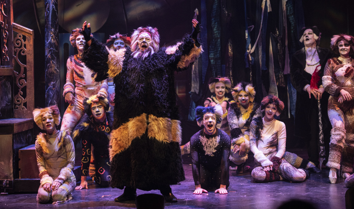 Curt Olson (standing at center), as Old Deuteronomy, is pictured in a Thursday, August 1, 2024  scene from the dress rehearsal of "Cats," playing on the Palace Springer Stage through September 8.