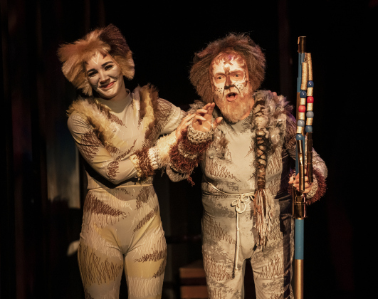 Alicia Escobar, as Jellylorum, and Jerry W. Brown, as Asparagus, are pictured in a Thursday, August 1, 2024  scene from the dress rehearsal of "Cats," playing on the Palace Springer Stage through September 8.