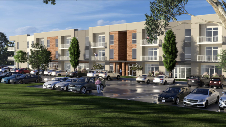 This rendering shows what the multifamily housing would have looked like and how parking would have been accommodated. (Courtesy Land Strategies Inc.)