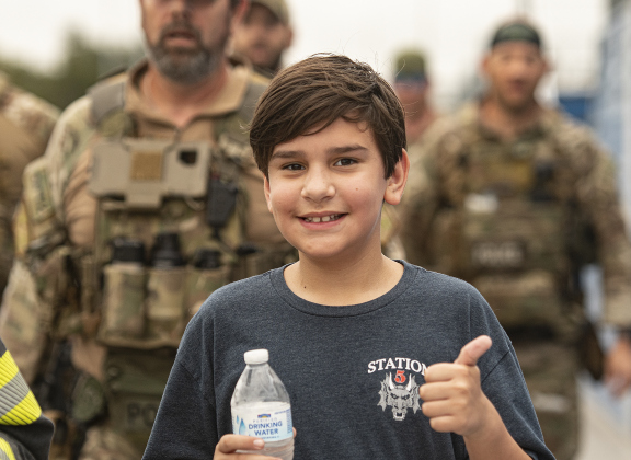 11-year-old Jude Marquez walked the entire way during the Memorial Stair Climb at Birkelbach Field on Wednesday, September 11, 2024, the 23rd anniversary of the attacks on United States soil in New York, Pennsylvania and Washington, D.C. Jude's father is Georgetown firefighter Jonathan Marquez, who was on duty today and couldn't be here.  Jude was there for dad.    The Memorial Stair Climb began here in 2011.  Photo by Andy Sharp.