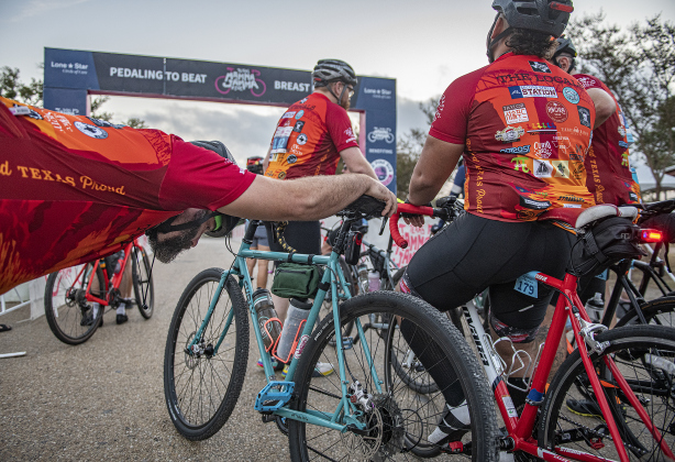 Cyclist  JD Gins does some stretching before doing the 70-mile ride at Murphy Park for the annual Mamma Jamma Ride on Saturday, September 21, 2024.