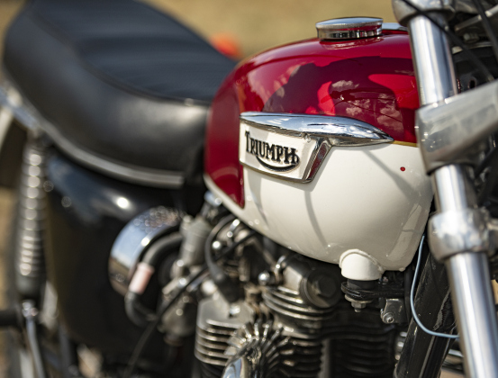 A 1967 Triumph motorcycle owned by John Wells was among the vintage attractions  during the car and motorcycle show held at the the College Street VFW Post 8587 on Saturday, September 21, 2024.   This is the post's inaugural car show.   Photo by Andy Sharp.