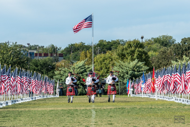 The Georgetown Fire Department Pipes and Drums marches at the Field of Honor in 2018.