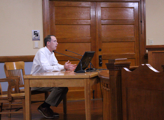 Facilities Senior Director Dale Butler answers questions from the Commissioners about the Program Manager position. Photo by Nalani Nuylan.
