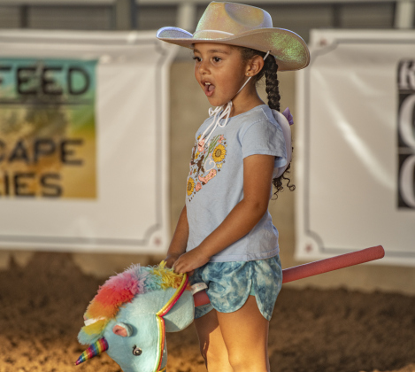 4-year-old Haleema Bowser participated in the Stick Horse event  during the Williamson County Fair &amp; Rodeo opening night at the Williamson County Expo Center on Wednesday, October 23, 2024.  The fair and rodeo continues through Saturday, October 26th.   Photo by Andy Sharp.